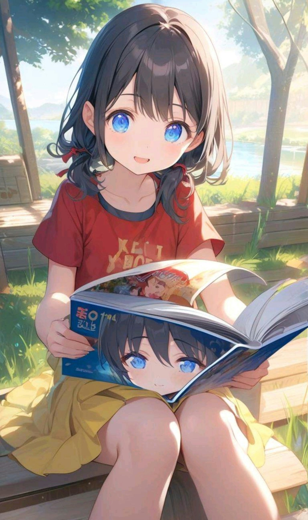 河原でエッチな本を見つけて読んじゃう小さな女の子