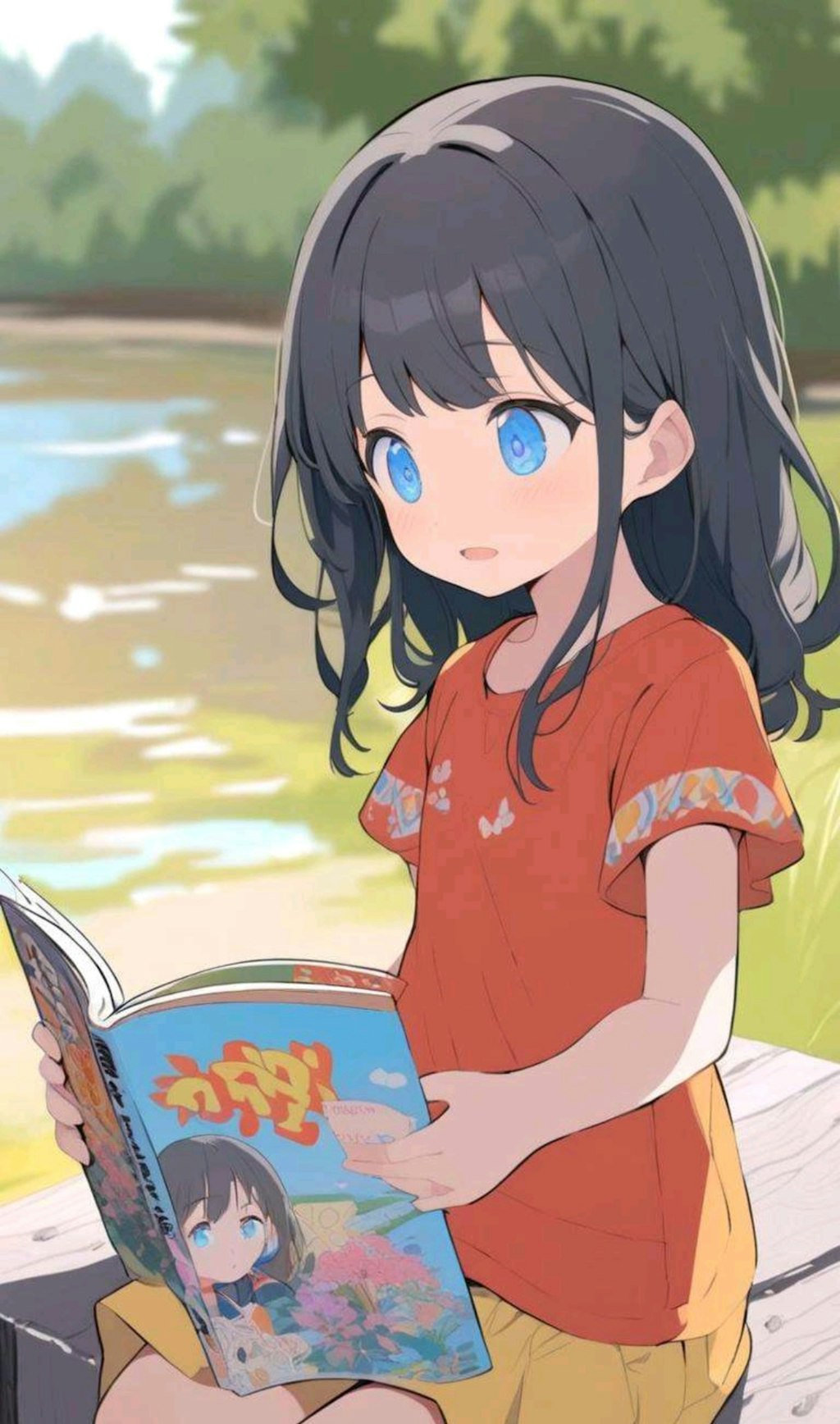 河原でエッチな本を見つけて読んじゃう小さな女の子