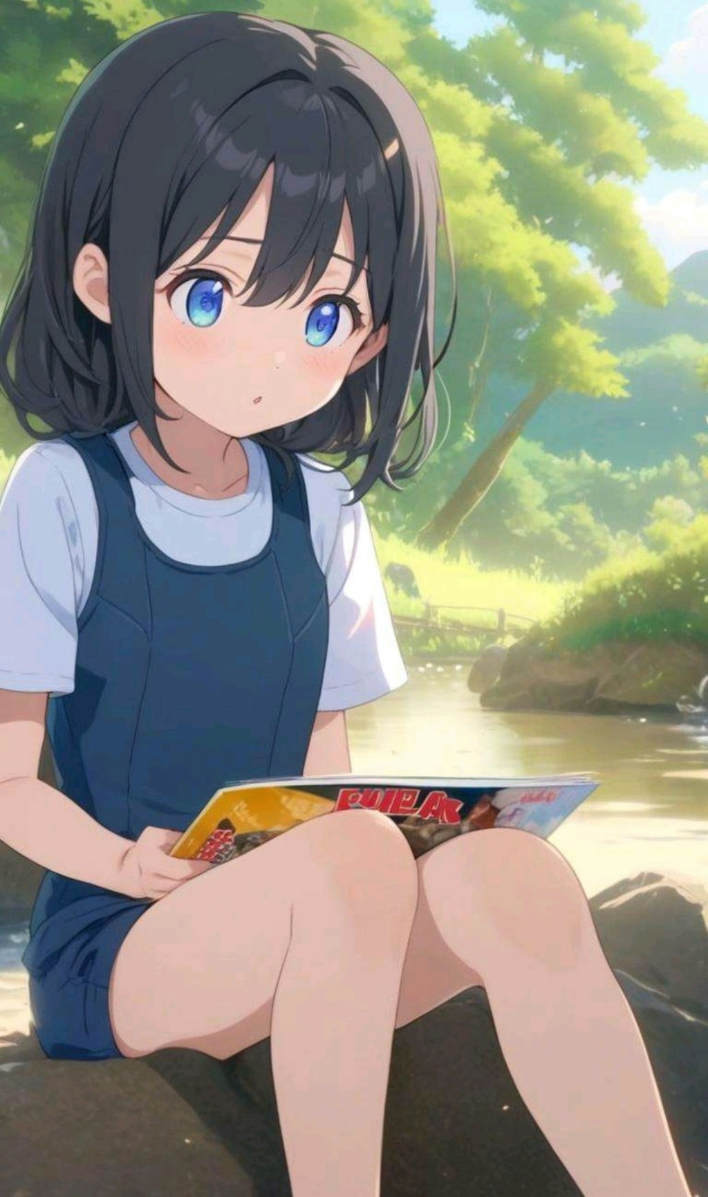 河原でエッチな本を見つけて読んじゃう小さな女の子