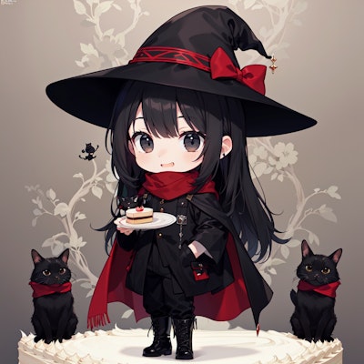 黒猫とケーキと魔女デフォルメ版