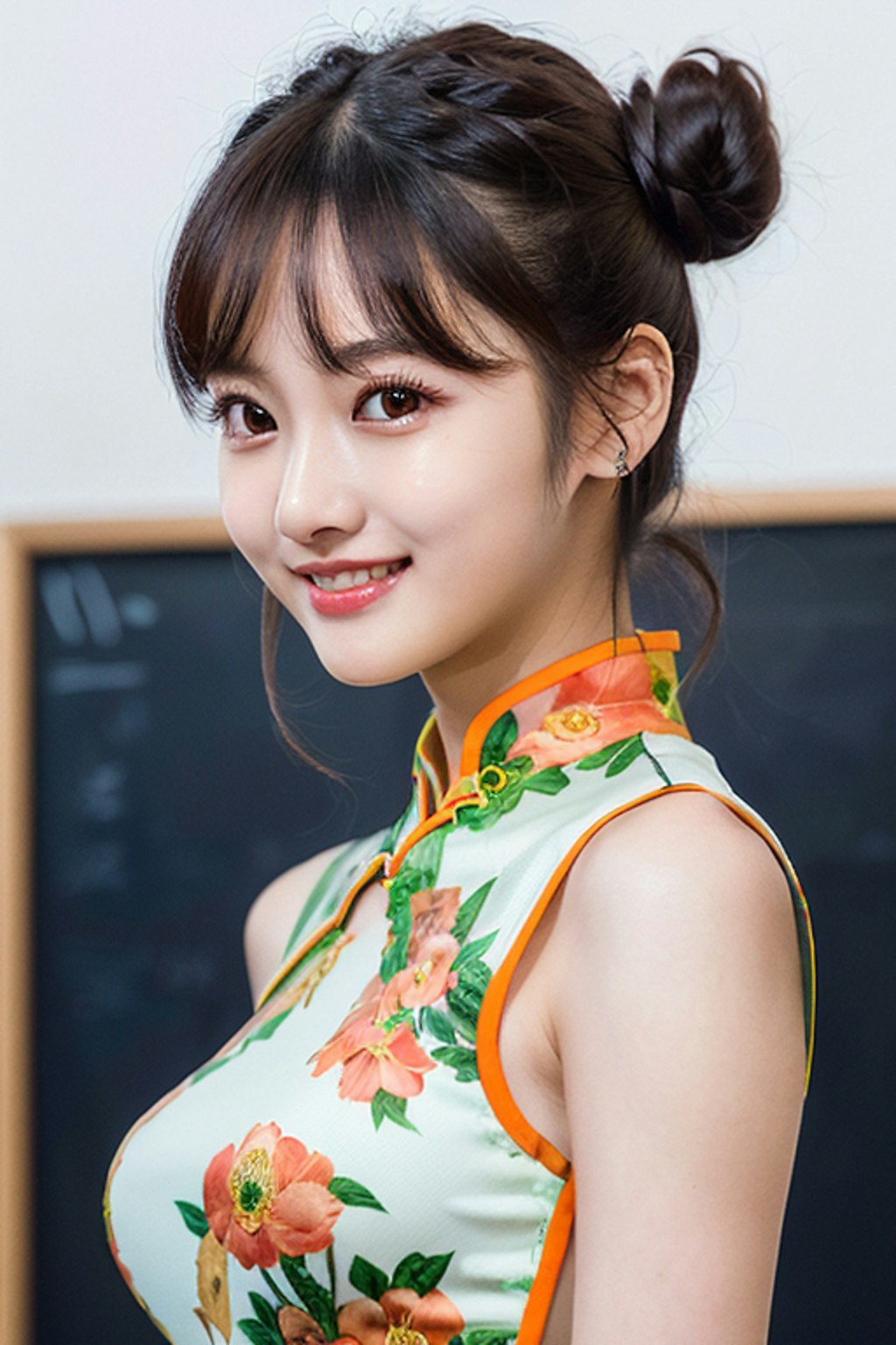 先生がチャイナドレスの学校