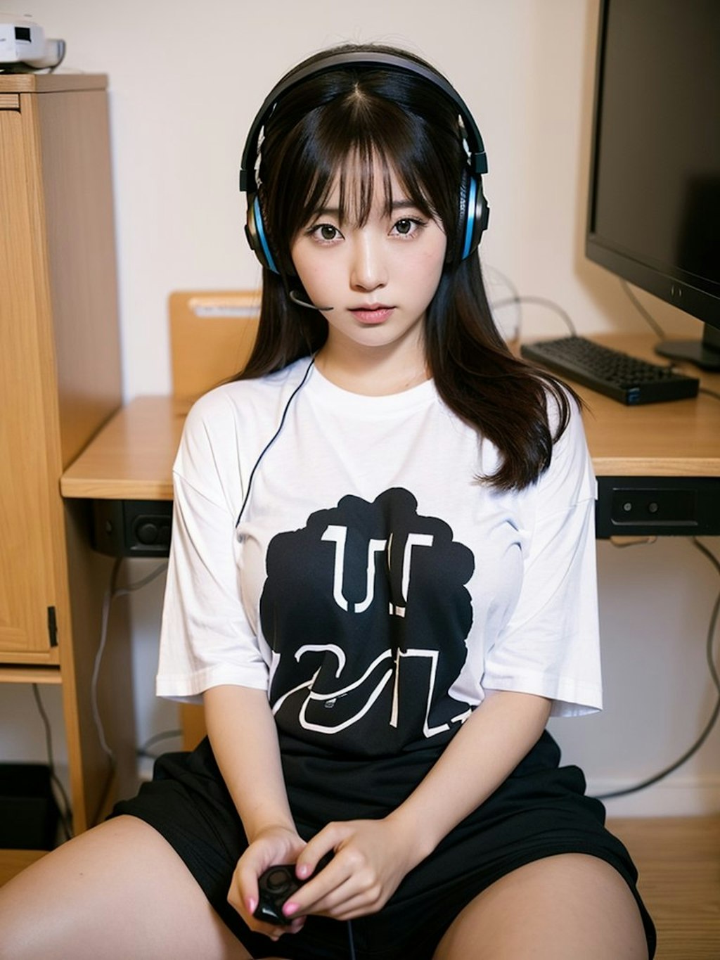 だらしない格好でゲームをする女子　その２