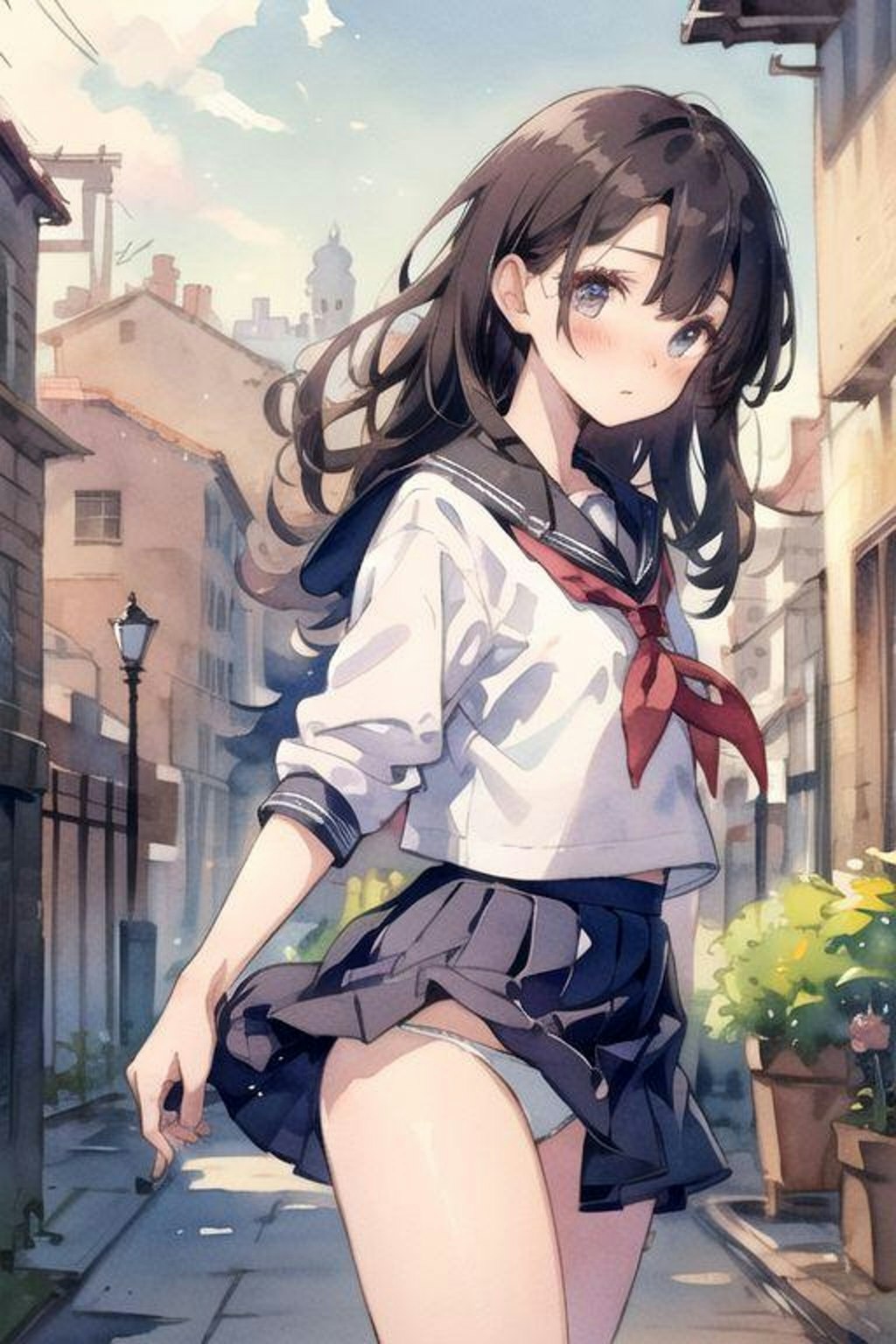 水彩セーラー服
