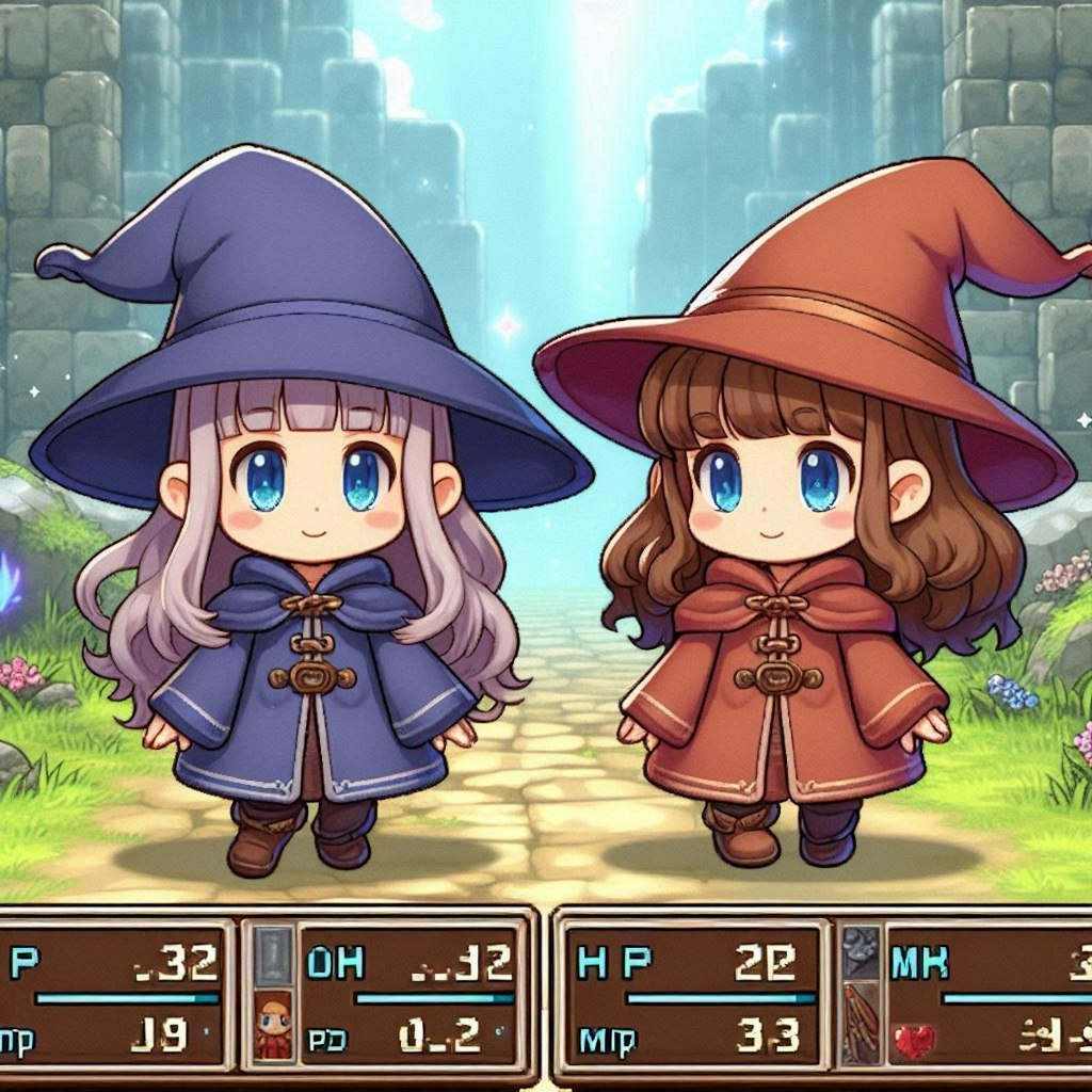 RPGゲーム風の小さな女の子たち