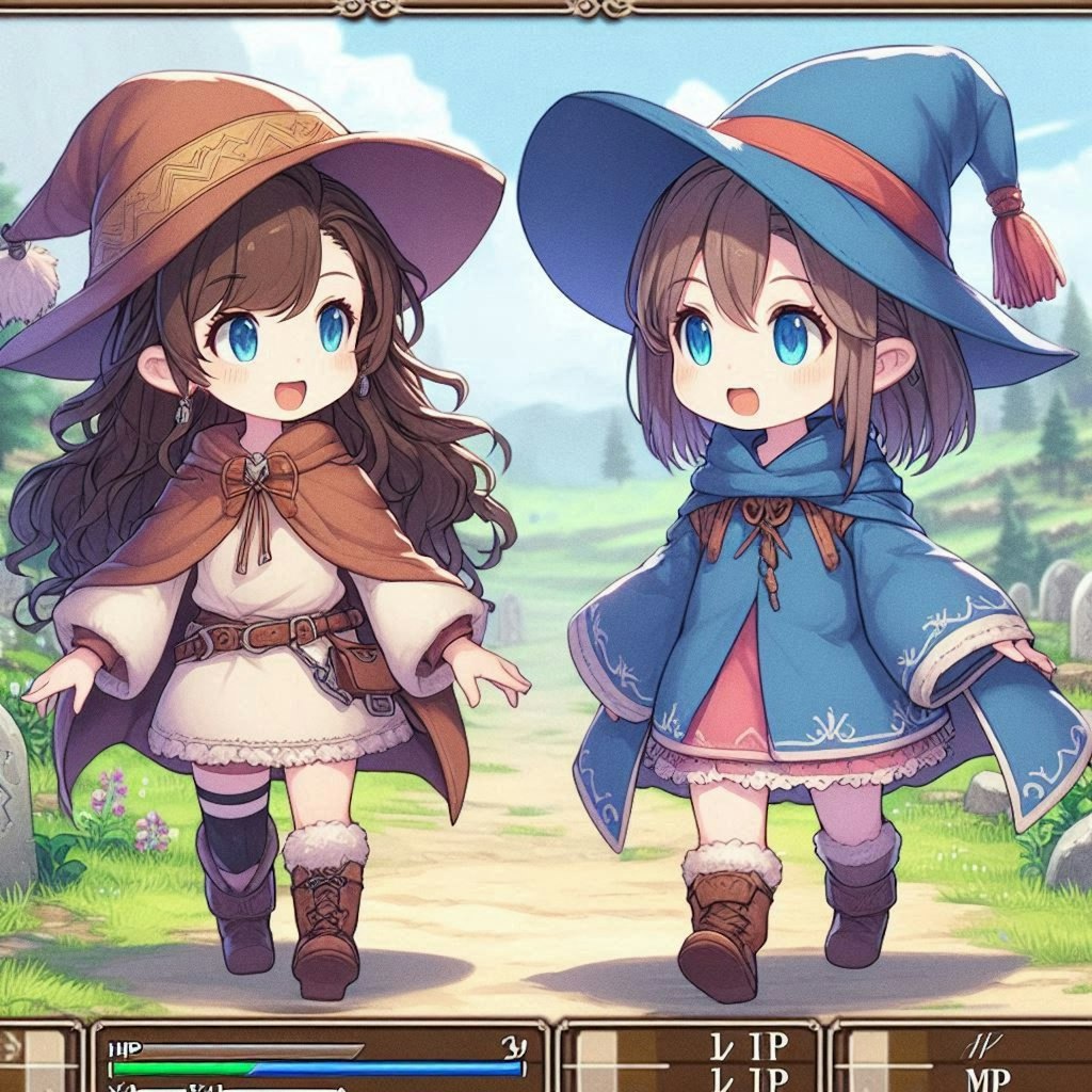 RPGゲーム風の小さな女の子たち