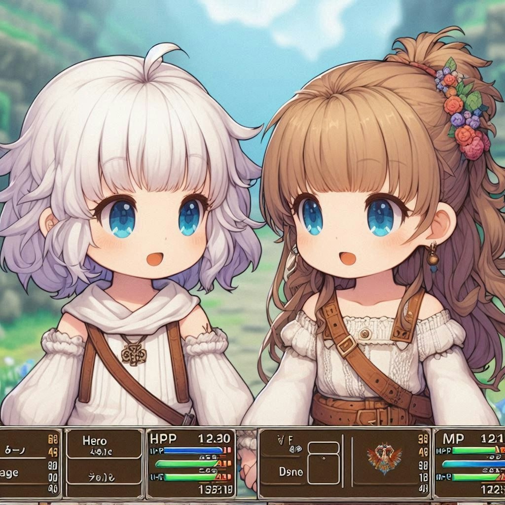 RPGゲーム風の小さな女の子たち