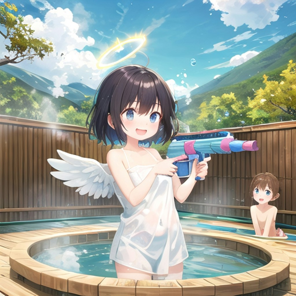 お風呂で遊ぶ天使