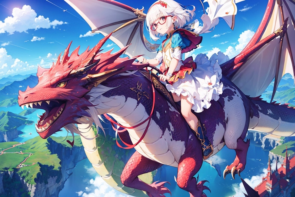 the girl riding on the dragon's back