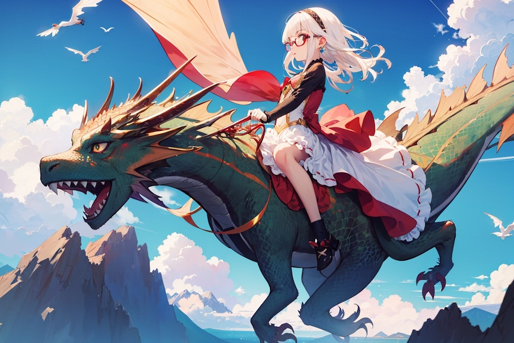 the girl riding on the dragon's back