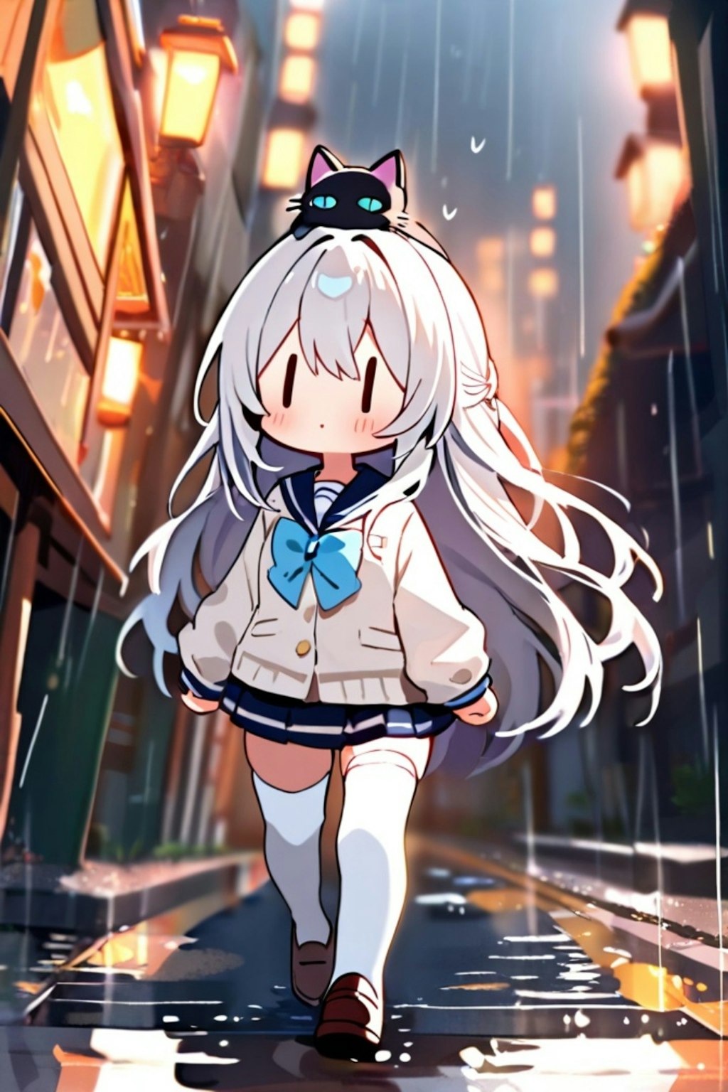 雨と白髪ちゃんと猫