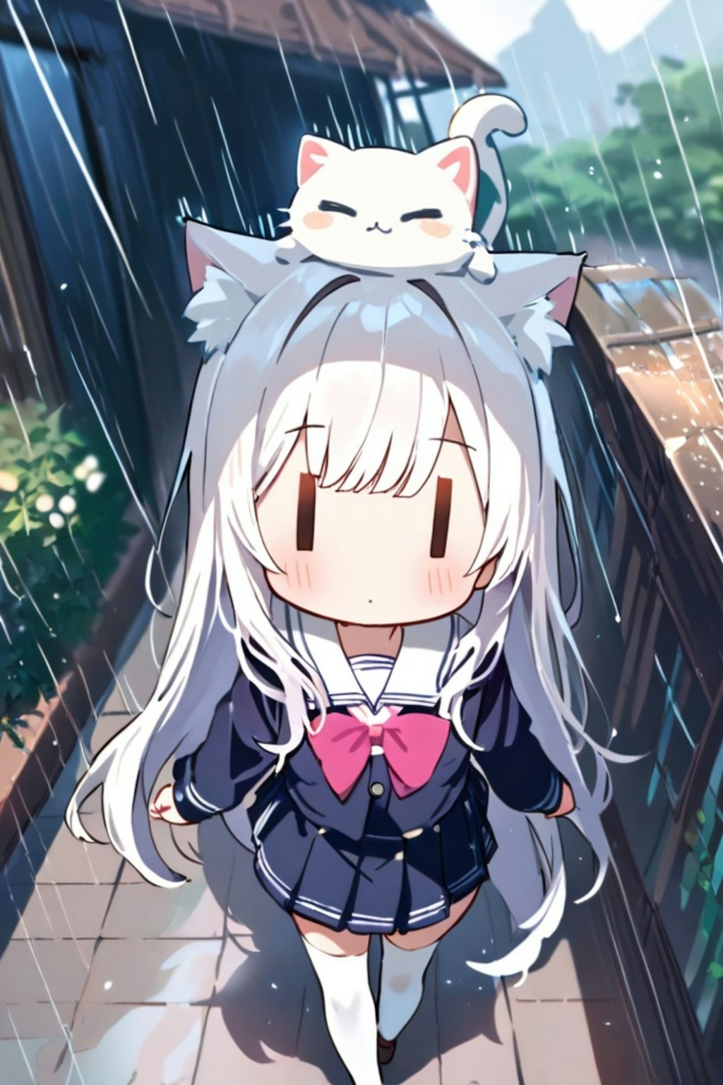 雨と白髪ちゃんと猫