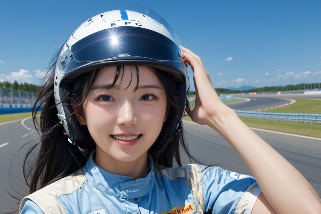 黒髪の女性レーシングドライバー