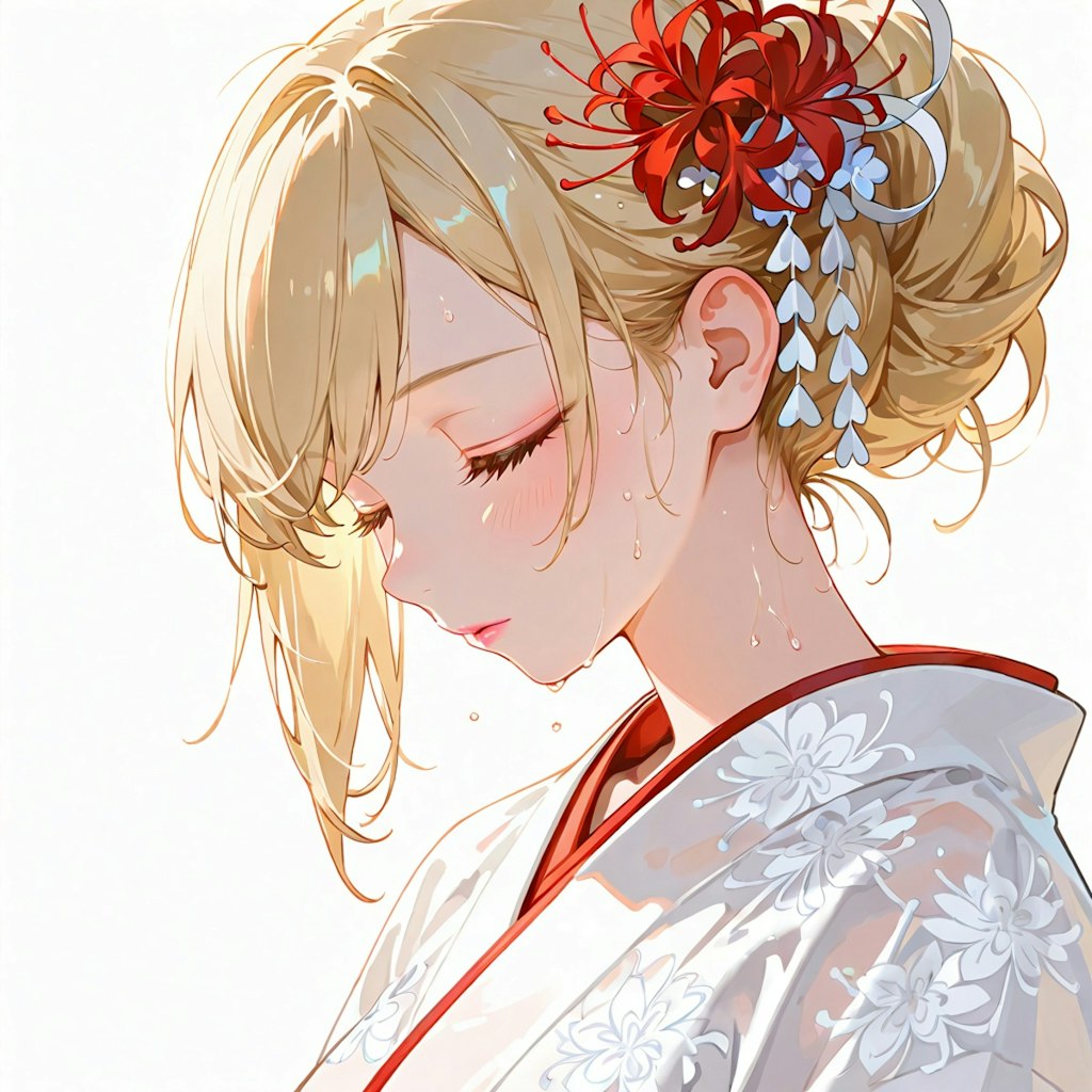 着物とうなじに滴る汗