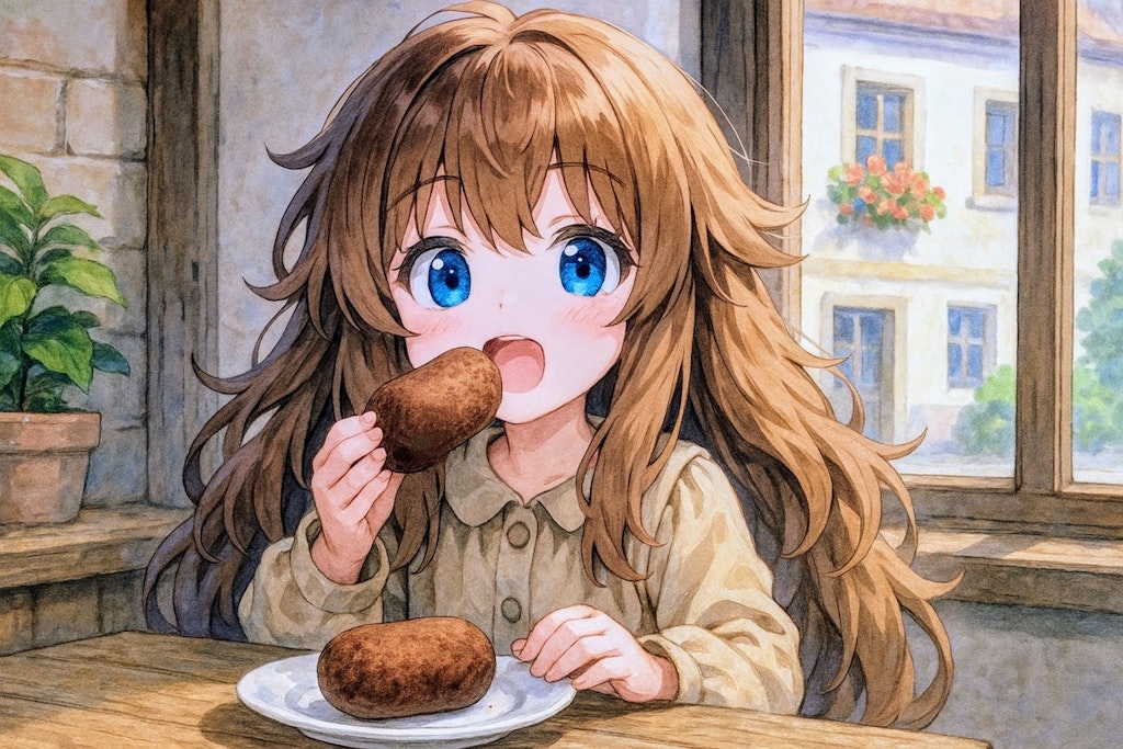 ポーランドの食べ物を堪能する小さな女の子