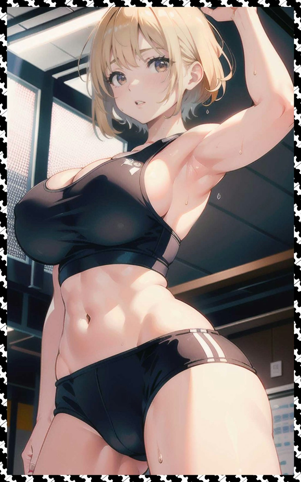 筋肉金髪巨乳　Muscles, blond hair, big tits.