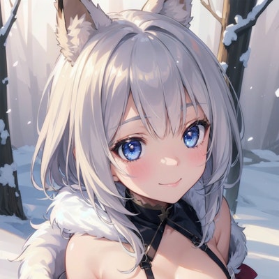 半妖の狐娘と、朝の雪渓