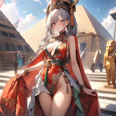 チャイナ服を着たエジプトの女王