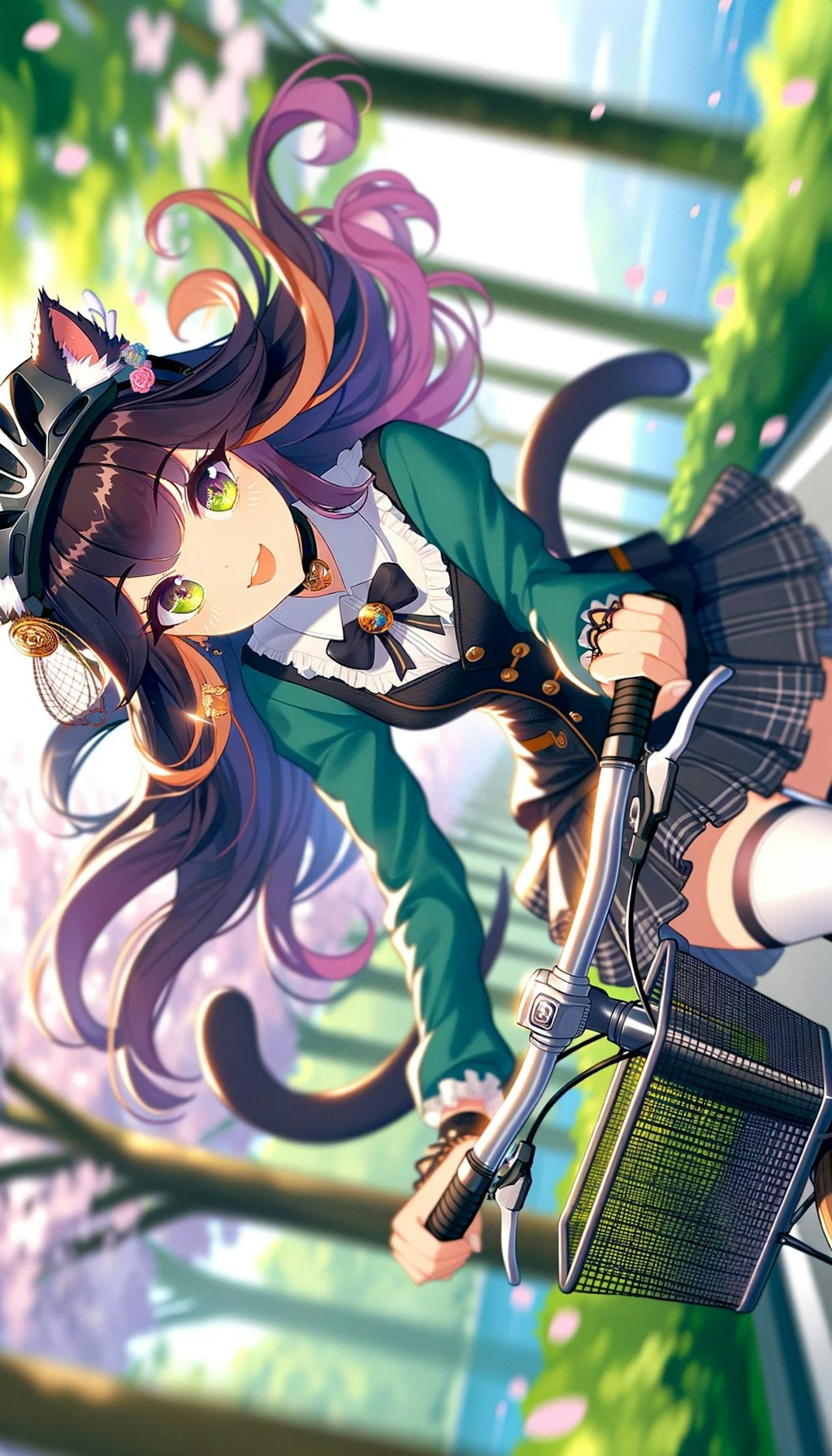 楽しそうに自転車に乗る猫耳美少女