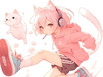 headphones cat girl