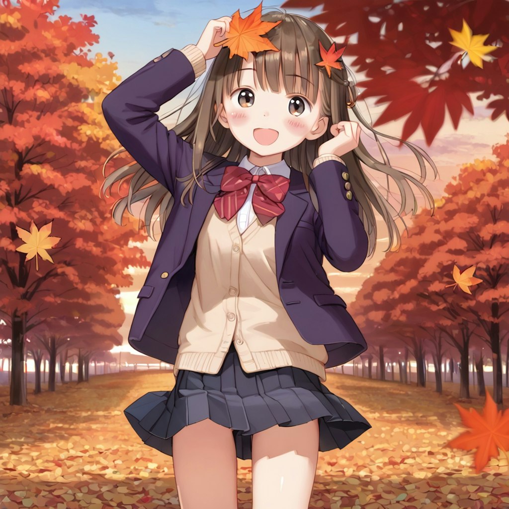 紅葉の葉っぱが降ってきて髪飾りになった～！