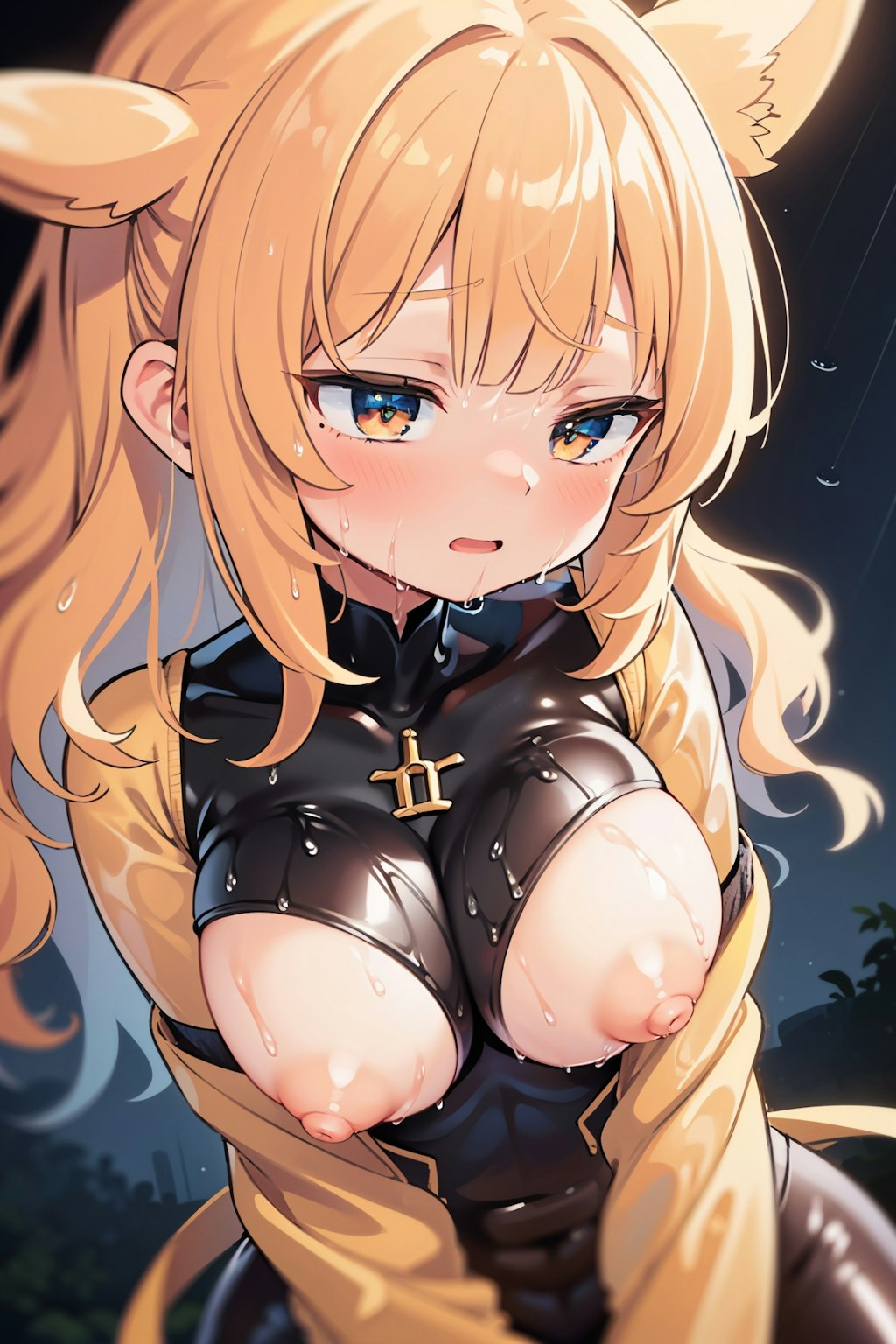 複雑カットボディースーツでポロリ