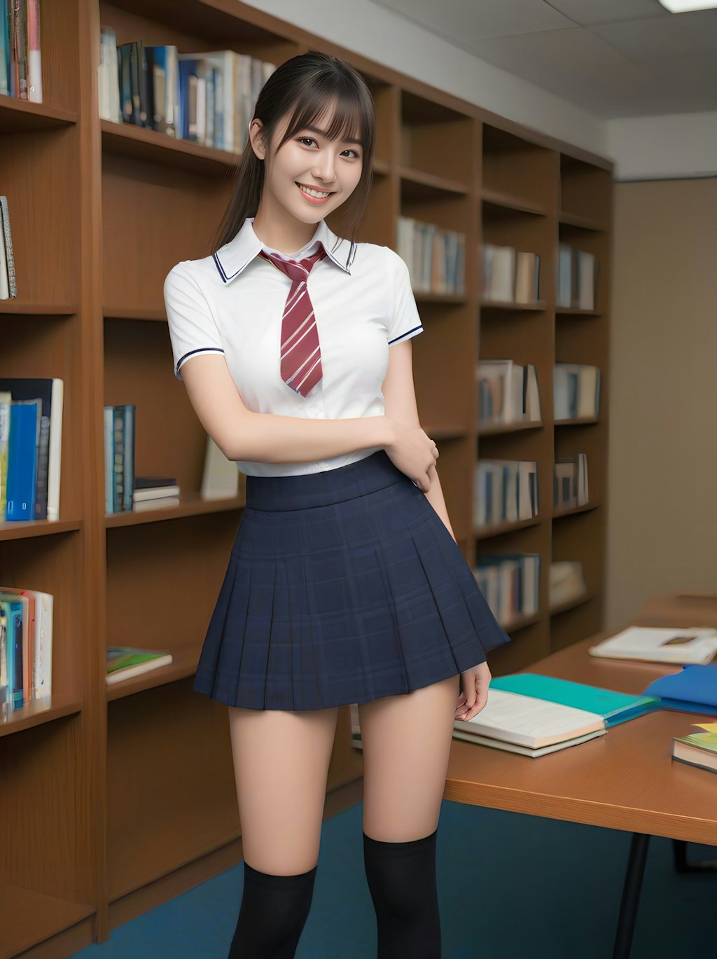 school uniform図書室