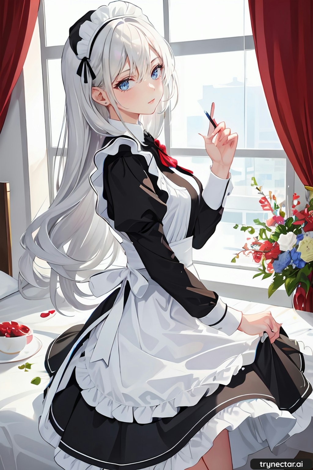 Beautiful maid by the window