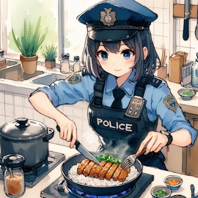 取り調べ用のカツ丼を作っている警察官