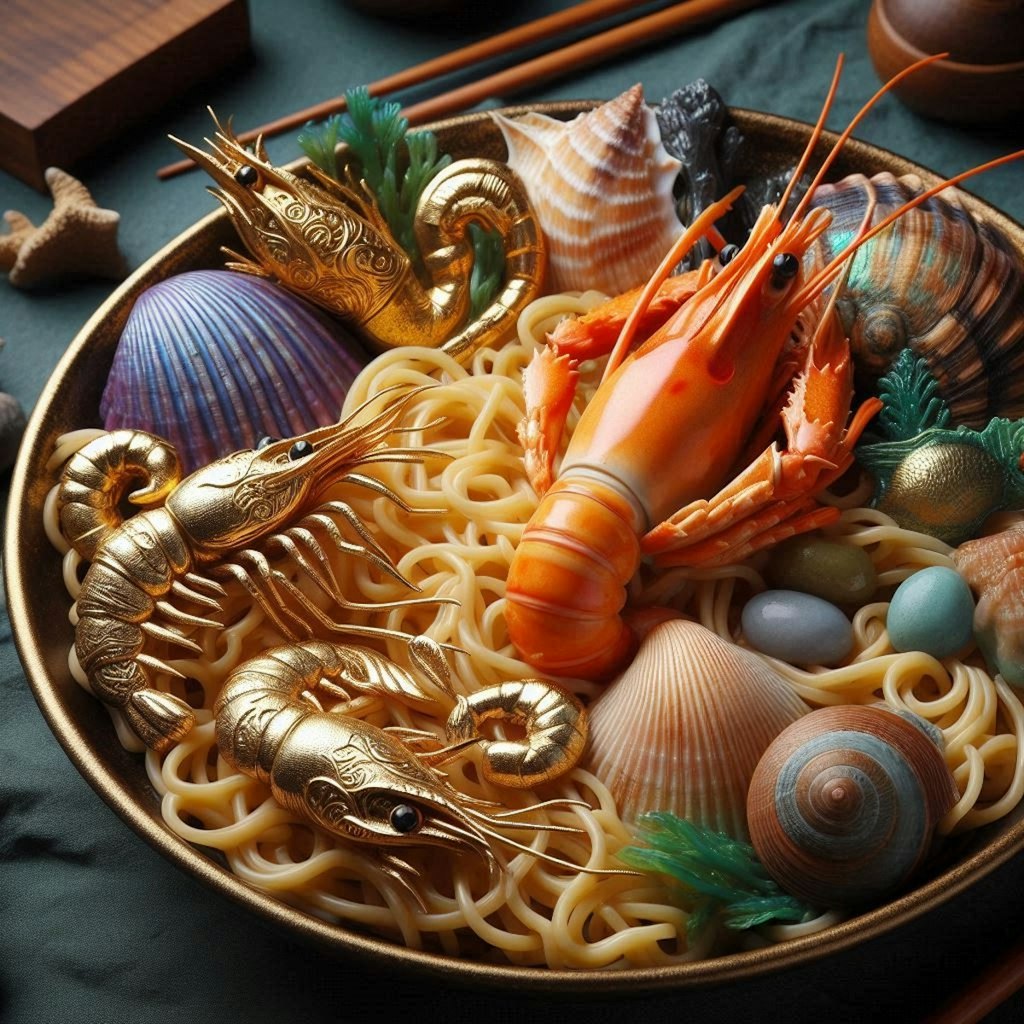 黄金の鉄のseafood noodle