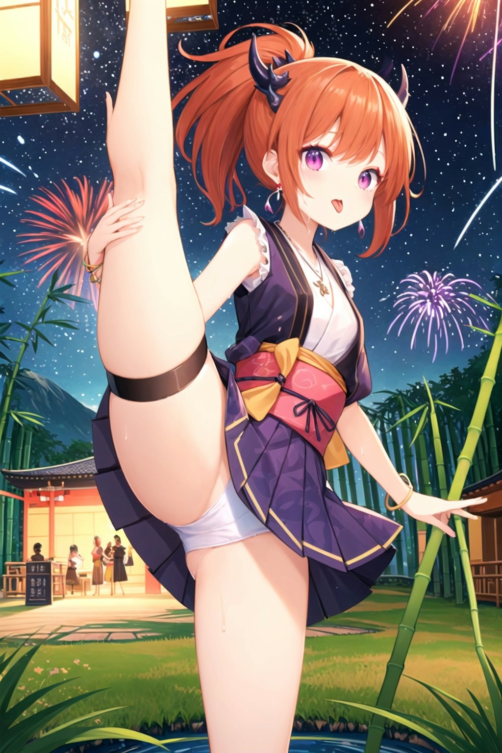 七夕祭りでハイキック