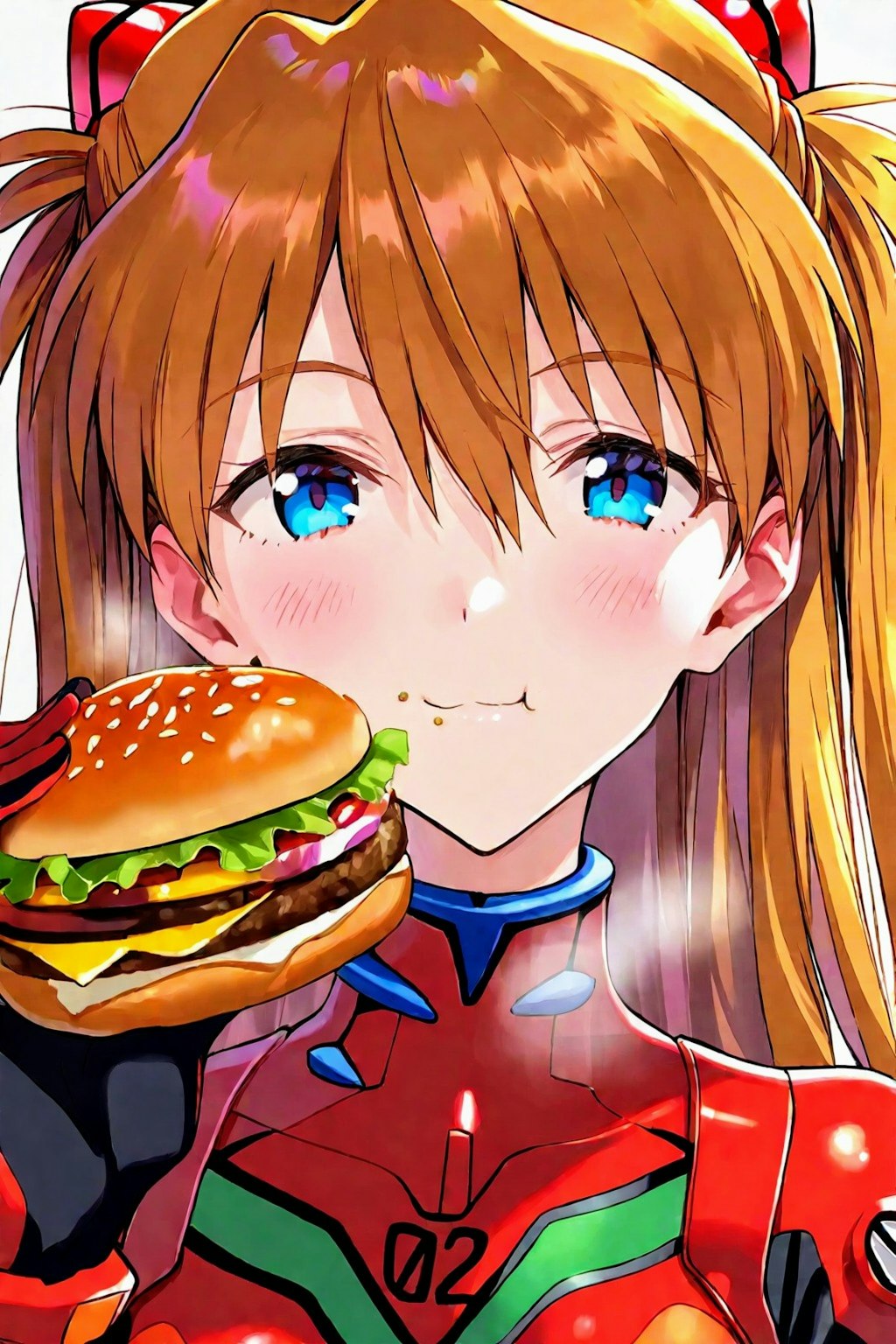 ハンバーガー🍔食べてる、綾波さん＆惣流さん