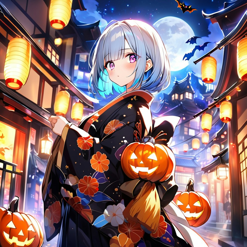 ハロウィンと着物の女の子