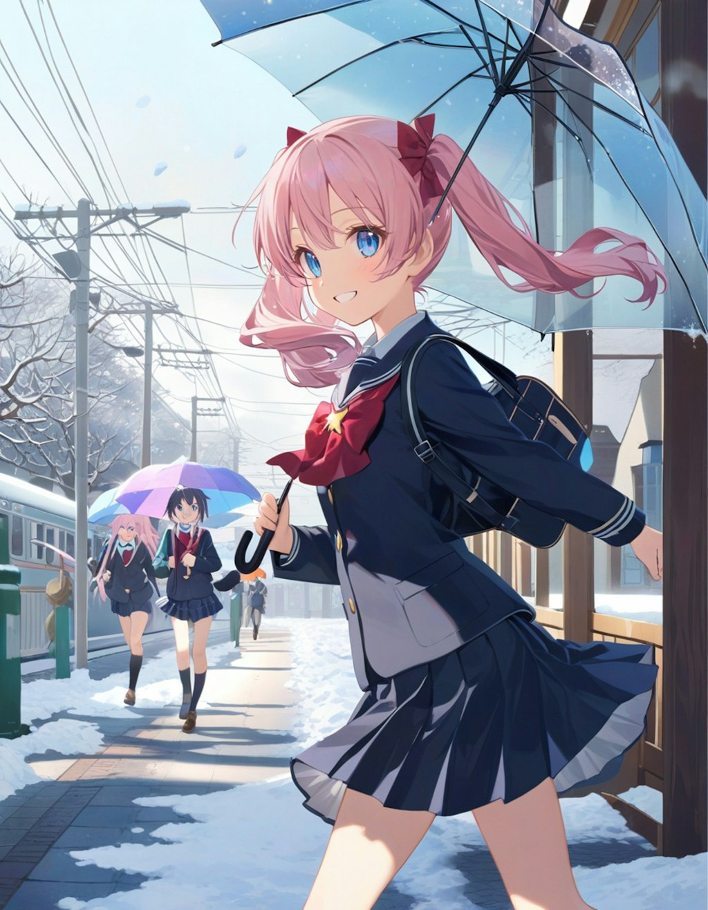 雪の日の通学路で…（PixAI版）