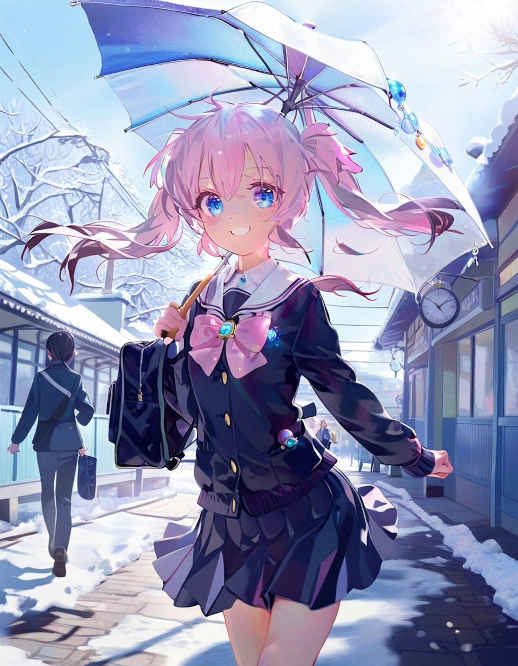 雪の日の通学路で…（PixAI版）