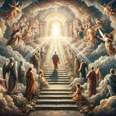 天国に続く階段を登る聖人