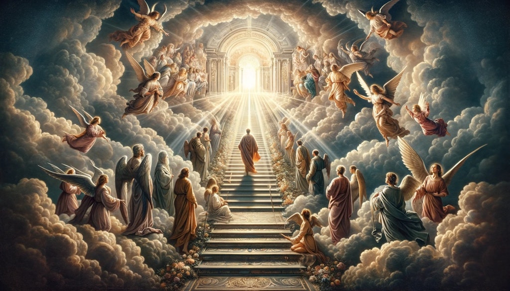 天国に続く階段を登る聖人