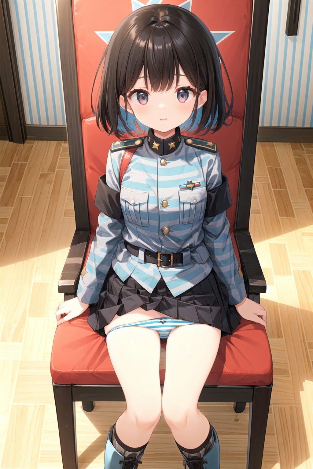 縞パン軍服少女