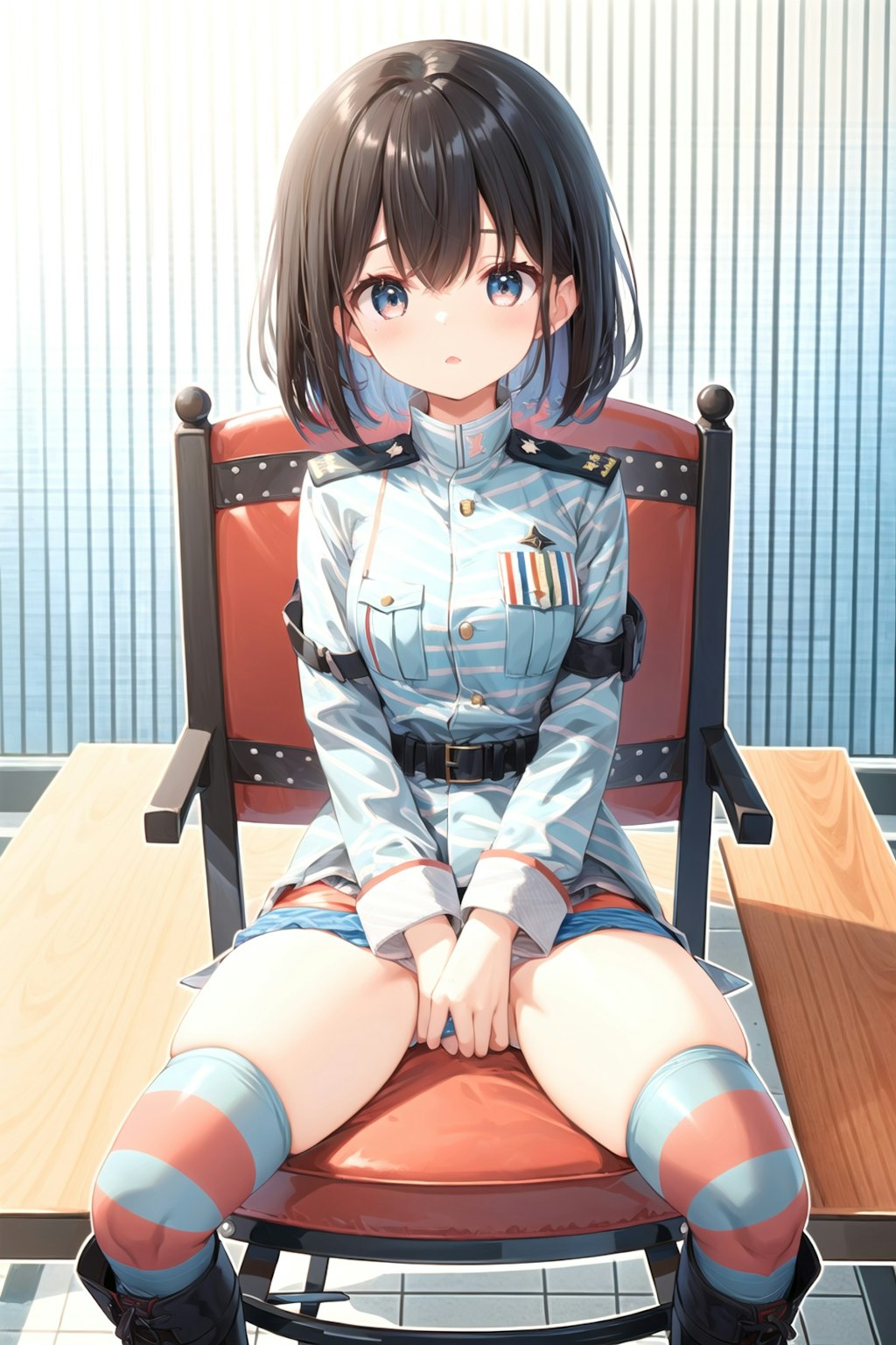 縞パン軍服少女