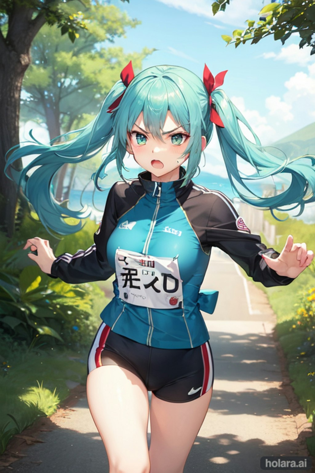 ランニングしている初音ミクっぽい女の子