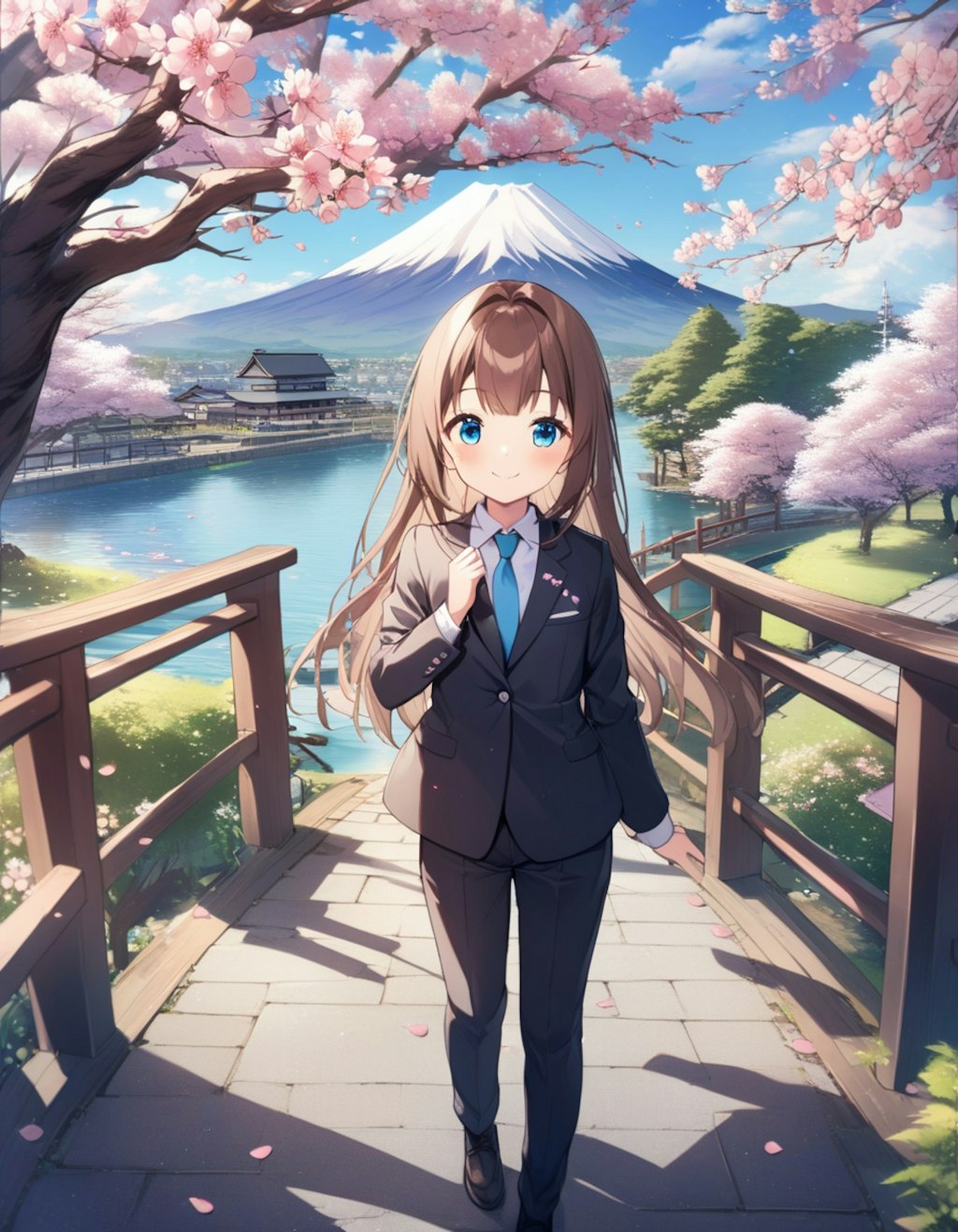 桜とスーツ