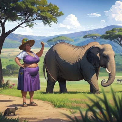 象と並ぶ大女 | の人気AIイラスト・グラビア