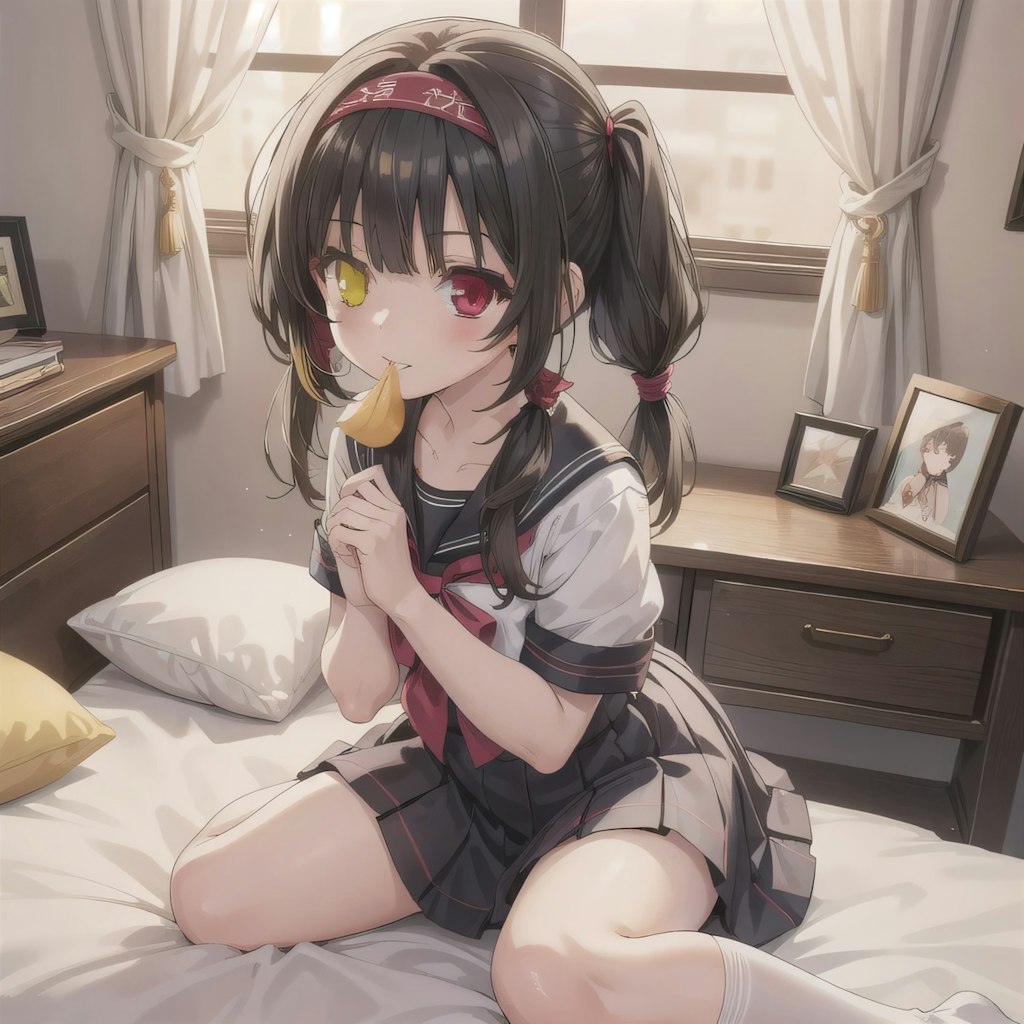 黒髪ツインテで寝室の少女２