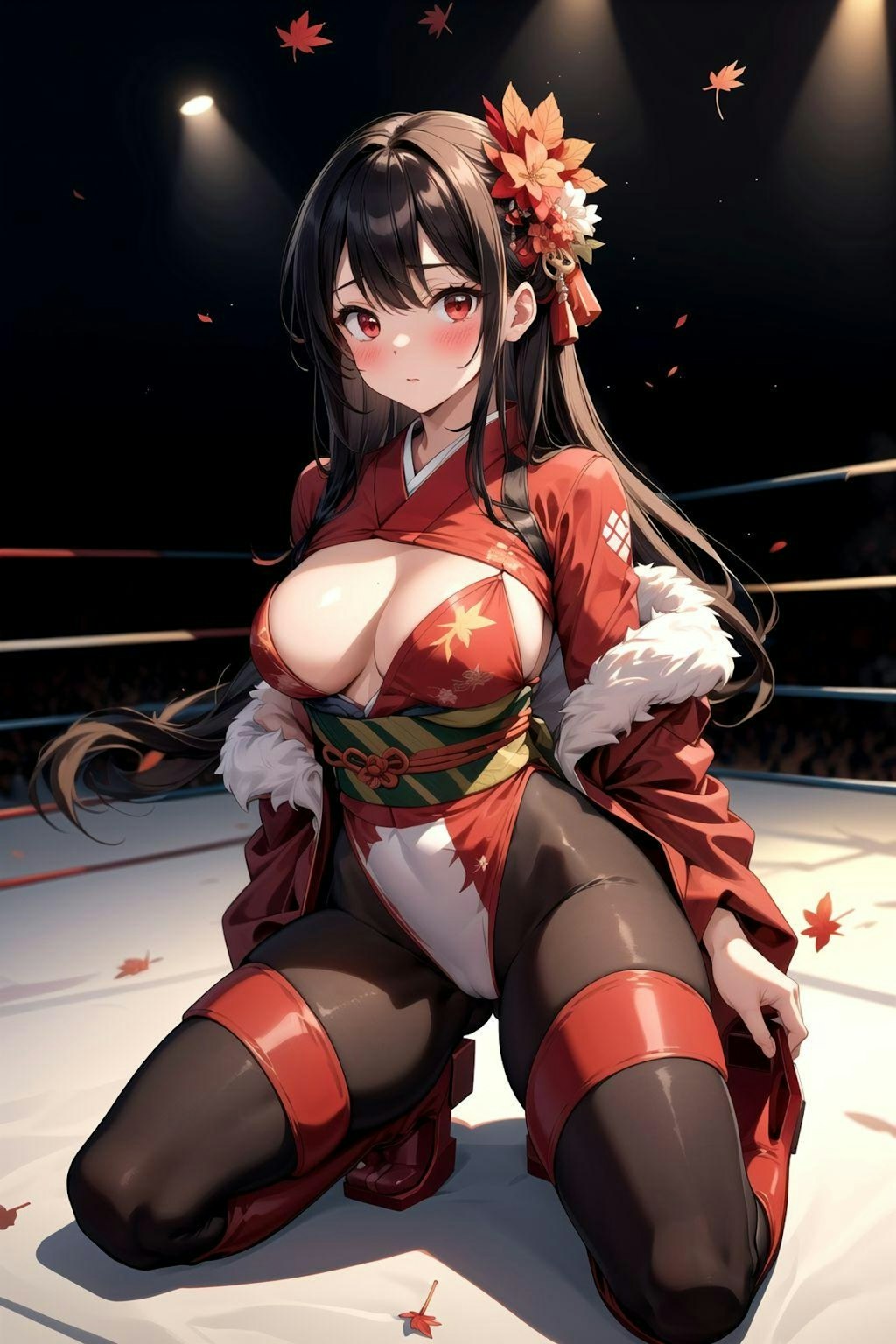 格闘四季(秋)　紅葉モチーフの女子プロレスラー