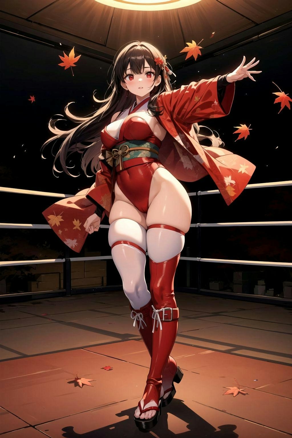 格闘四季(秋)　紅葉モチーフの女子プロレスラー