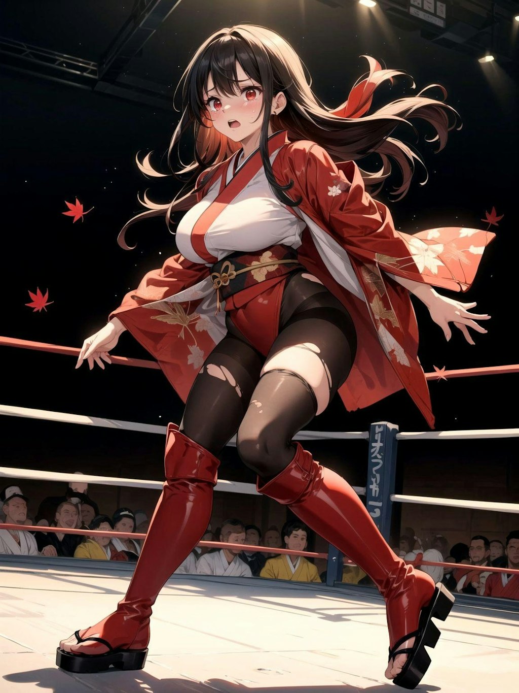 格闘四季(秋)　紅葉モチーフの女子プロレスラー