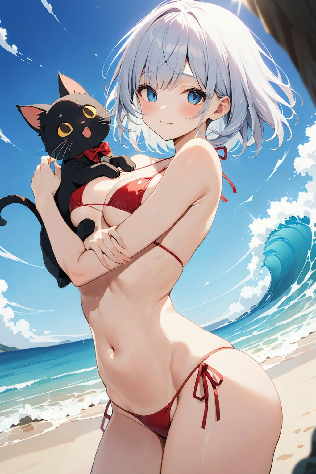 猫巫女様とクロネさんと海