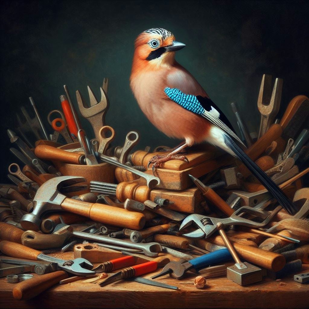 Eurasian jay in tools