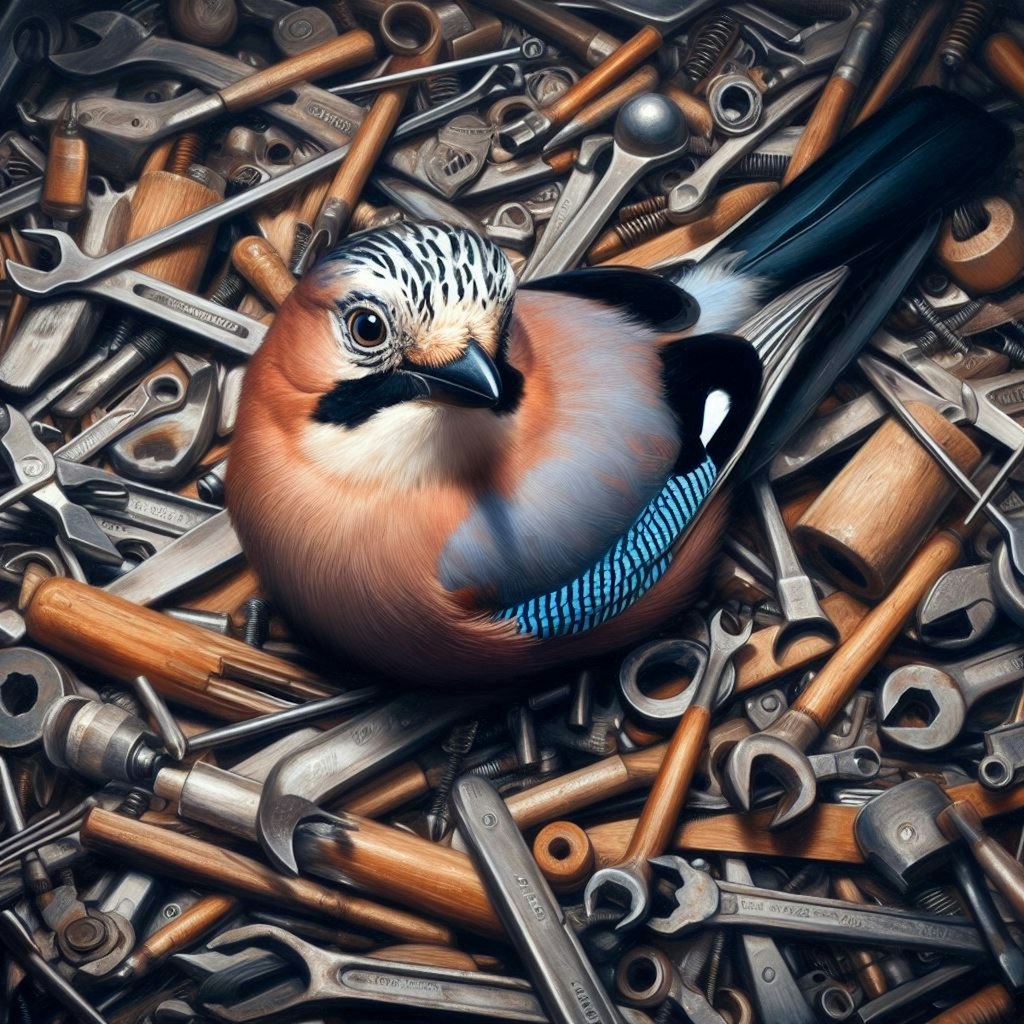 Eurasian jay in tools