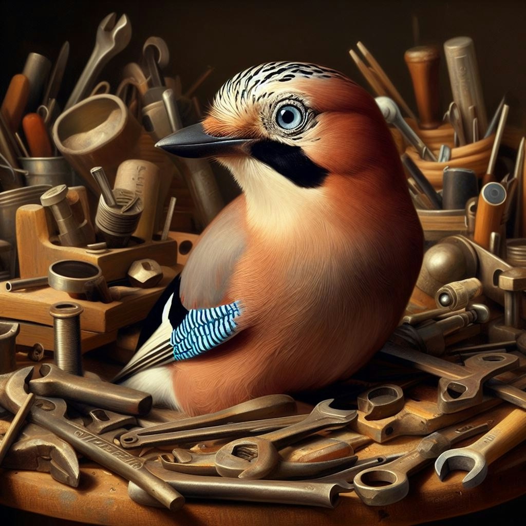 Eurasian jay in tools