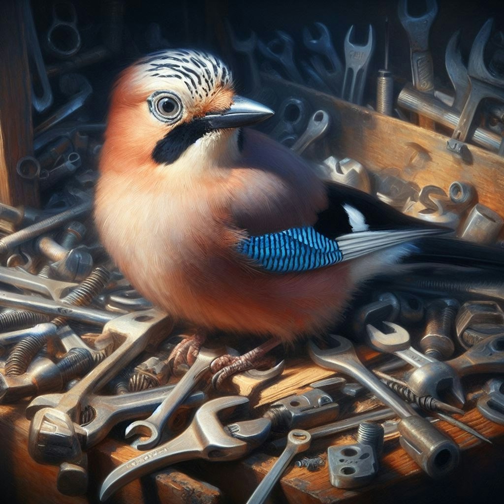 Eurasian jay in tools